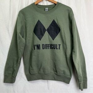 Im Difficult Double Diamond Ski Sweater Women S Green Poly Cotton Soft Cozy Top